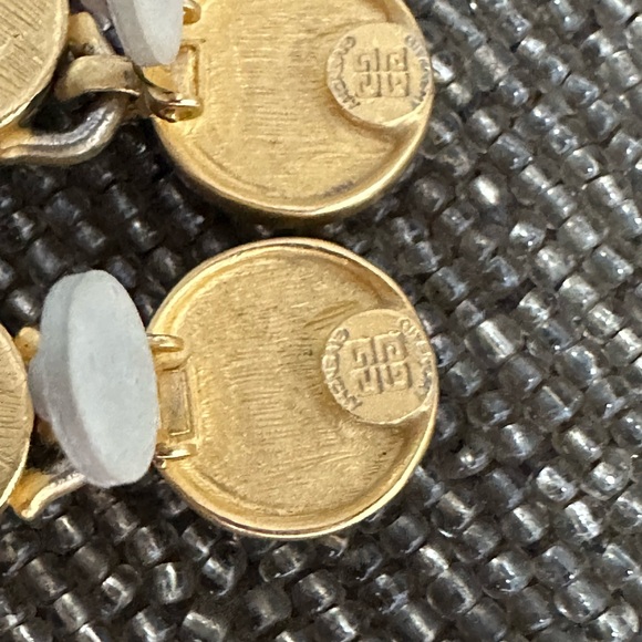 Vintage 80s Givenchy Bijoux Logo Brushed Gold Plated Door Knocker Earrings - Picture 5 of 11